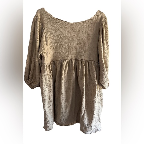 Free People Beach Get Obsessed Babydoll Dress XS Balloon Sleeve Tan Oversized - Picture 3 of 9